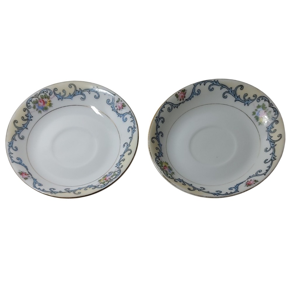 Antique‎ Noritake Elmwood Demitasse Saucers 1918 Floral Gold Trim Set of Two SEE